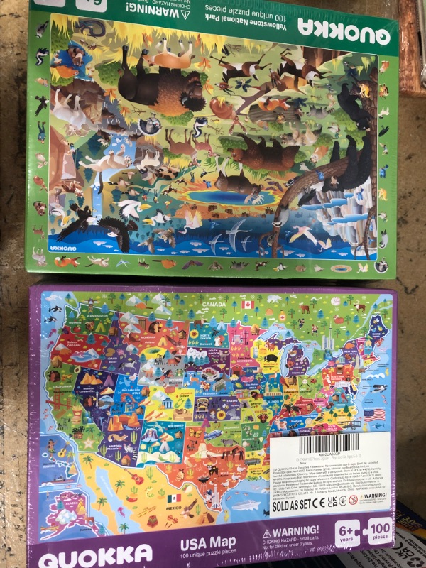 Photo 2 of 100 Pieces Floor Puzzles for Kids Ages 3-5 – 2 Jigsaw Toddler Puzzles 4-8 Years Old by Quokka – Games for Learning USA Map and National Park - Gift United States Toy to Boy and Girl Age 6-8-10