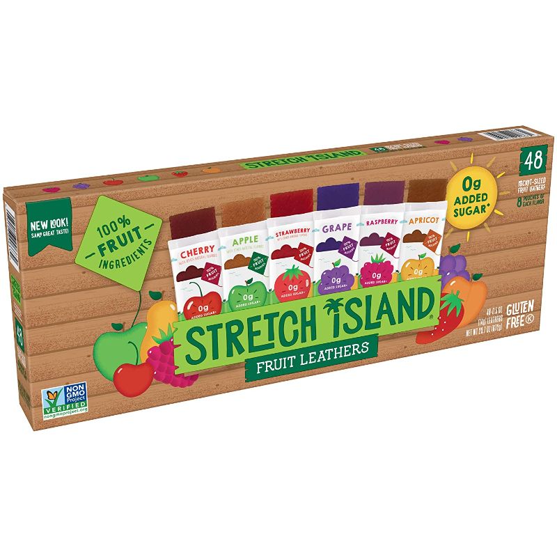 Photo 1 of *NO RETURNS-BEST BY DEC/22* Stretch Island Fruit Leather Snacks Variety Pack, Cherry, apple, strawberry, apricot, grape, respberry, 0.5 Ounce (Pack of 48)
