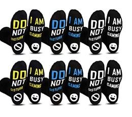 Photo 1 of 6 Pairs Do Not Disturb I'm Busy Gaming Socks Novelty Gamer Socks with Grip for Most People (One Size Fits Most)