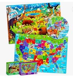 Photo 1 of 100 Pieces Floor Puzzles for Kids Ages 3-5 – 2 Jigsaw Toddler Puzzles 4-8 Years Old by Quokka – Games for Learning USA Map and National Park - Gift United States Toy to Boy and Girl Age 6-8-10