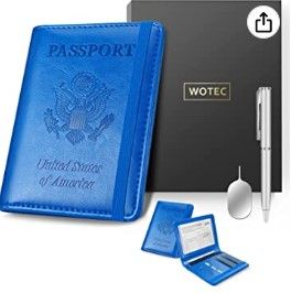 Photo 1 of Bundle of 2
Wotec Passport Holder with CDC Vaccination Card Protector Slot, RFID Blocking, 4 Card Slot with Pen and SIM Card Tray Pin, Blue