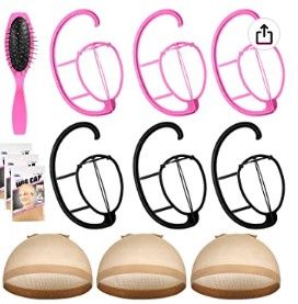 Photo 1 of 19 Pieces Wig Hanger with Hair Comb Wig Cap Set with Hair Comb, Durable Plastic Folding Wig Holder for Most Wigs and Hats Holder, Collapsible Wig Stands Travel Wig Dryer Durable Wig Stands Tool Holder