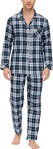 Photo 1 of MoFiz Mens Pajama Set Long Sleeve 2 Piece Nightwear Longe Sleep Cotton Plaid Pants With Pockets Pj's Sleep for Men size small