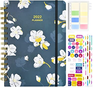 Photo 1 of STUOYA 2022 Planner - Weekly & Monthly Planner with Tabs from Jan. - Dec. 2022 6.4" x 8.45" Flexible Hardcover with Twin-Wire Binding Thick Paper Elastic Closure Inner Pocket Planner Stickers (Dark Blue) 2 pack 
