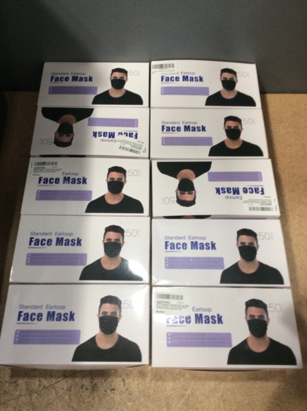 Photo 2 of **non-refundable Disposable masks** Disposable Face Mask, 3-Ply with Ear Loop (50 Individually Wrapped) - Black 10 pack 