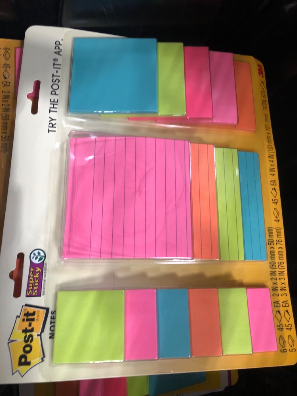 Photo 2 of Post-it Super Sticky Notes Assorted Sizes Supernova Neons Lined 15 Pads
