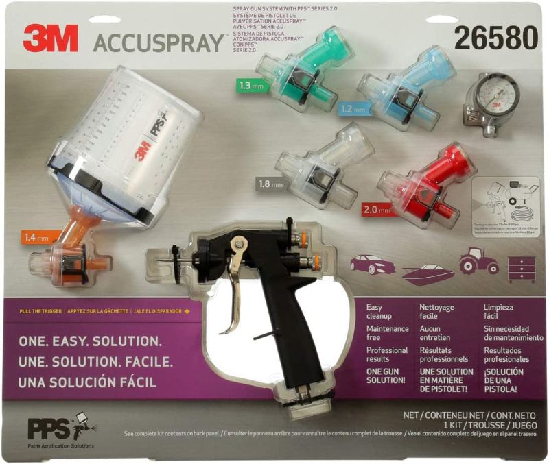 Photo 1 of (Used) 3M Accuspray Paint Spray Gun System with PPS 2.0, 26580, Standard, 22 Ounces, Use for Cars, Furniture, Cabinets and More, 1 Paint Gun,1 Paint Cup,5 Disposable Lids and Liners,5 Nozzles,3 Sealing Plugs
