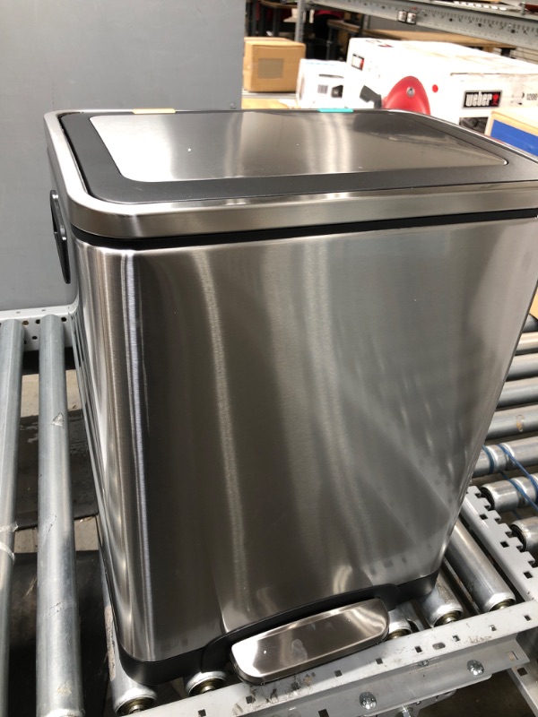 Photo 2 of Amazon Basics 30L Dual Bin Soft-Close Trash can with Foot Pedal - 2 x 15 Liter Bins, Stainless Steel