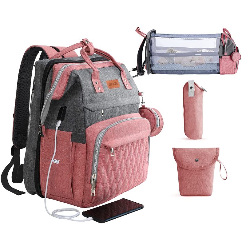 Photo 1 of Diaper Bag Backpack with Changing Station, ISMGN Large Diaper Bag Multifunctional Diaper Bag Diaper Bags for Boys Baby Shower Gifts Pink
