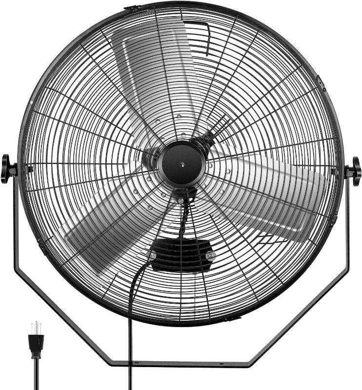 Photo 1 of HealSmart 24 Inch Industrial Wall Mount Fan, 3 Speed Commercial Ventilation Metal Fan for Warehouse, Greenhouse, Workshop, Patio, Factory and Basement - High Velocity,Black
