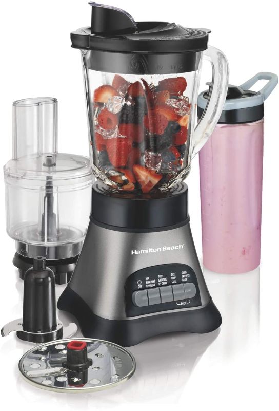 Photo 1 of Hamilton Beach Wave Crusher Blender with 40oz Jar, 3-Cup Vegetable Chopper, and Portable Blend-In Travel Jar for Shakes and Smoothies