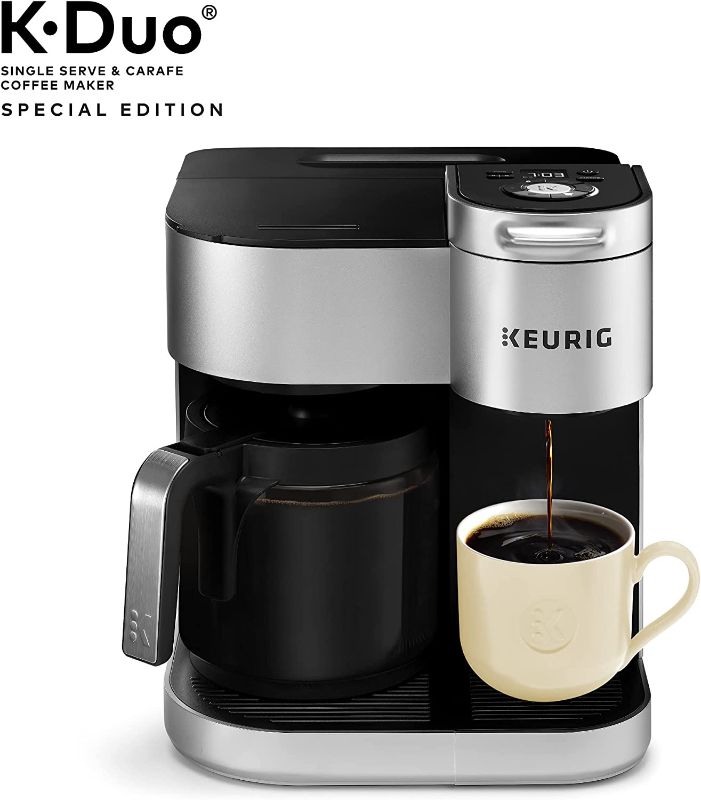 Photo 1 of **NON FUNTIONAL PARTS ONLY**
Keurig K-Duo Special Edition Coffee Maker, Single Serve and 12-Cup Drip Coffee Brewer, Compatible with K-Cup Pods and Ground Coffee, Silver