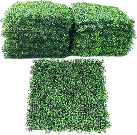 Photo 1 of Artilife Artificial Boxwood Panels 12 pcs 20"x20",Artificial Boxwood Panels with 20 Zip Ties, Topiary Hedge Plant, Artificial Backyard Decoration,4 Layered Upgrade Denser Grass Wall Decor Panels
