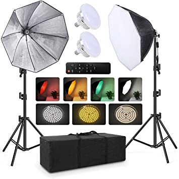 Photo 1 of 2pack Softbox Continuous Lighting Kit for Camera Photo Video Photography Studio Light with 28” × 28” Octagon Softbox and 5700K Super Brigh Light Bulb / Nylon Color Screen / Light Stand / Carrying Bag
