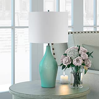 Photo 1 of Bella 28.25" Tall Porcelain Table Lamp with Fabric Shade in Teal Porcelain/White
