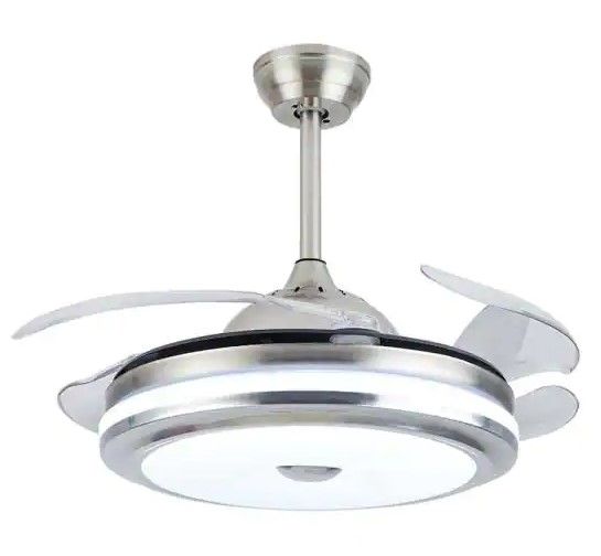 Photo 1 of 42 in. Integrated LED Indoor Silver Retractable 3 Color Change Ceiling Fan Light with Remote
