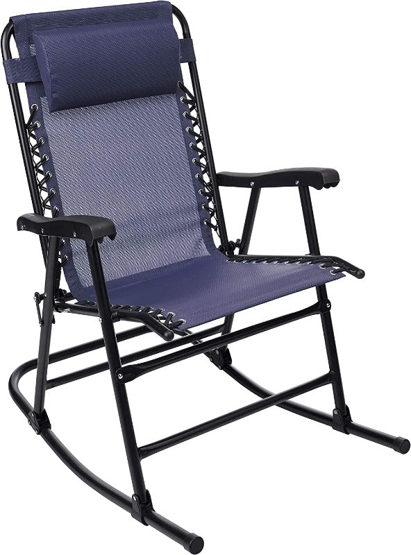 Photo 1 of Amazon Basics Outdoor Textilene Zero Gravity Folding Lounge Rocker with Pillow, Navy
