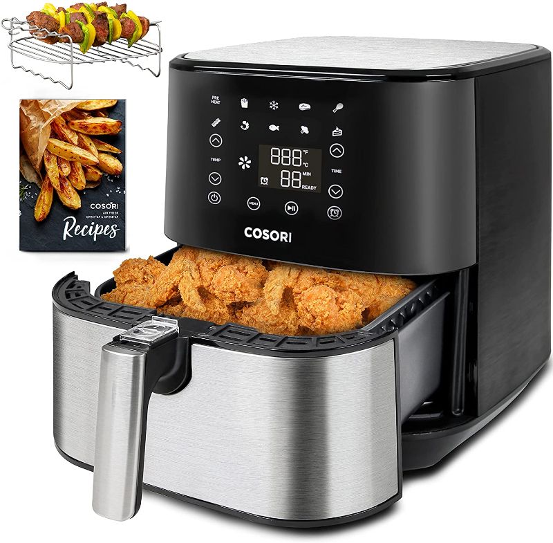 Photo 1 of COSORI Air Fryer Oven 11 Functions Combo Additional Accessories (100 Paper Plus Online Recipes), Digital Touch Screen, Nonstick and Dishwasher-Safe Detachable Basket, 5.8QT, Stainless steel
