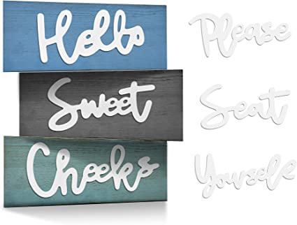 Photo 1 of 
Roll over image to zoom in







VIDEO
Hello Sweet Cheeks Bathroom Sign - 3Pcs Funny Bathroom Wall Decor Signs with 6 Pcs Replaceable Words Cute Bathroom Wall Decor for Living Room, Bathroom, Bedroom