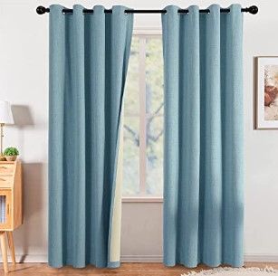 Photo 1 of 100% Blackout Curtains 95 Inches Long Linen Textured Burlap Curtains for Bedroom Thermal Insulated Grommet Linen Look Draperies with Blackout Insulated Liner (2 Panels, 52 x 95 Inch, Baby Blue)
