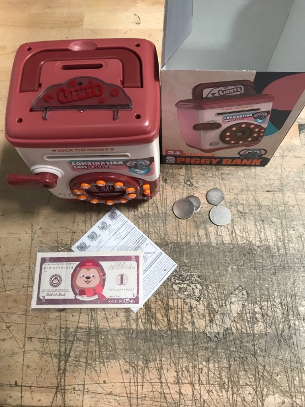 Photo 2 of Pink Piggy Bank for Kids Girls, Electronic Money Bank Mini ATM Toy, Real Money Saving Box with Fingerprint Password, Auto Scroll Paper Money Coin Savings Bank, Safe Cash Can Xmas New Year Gift
