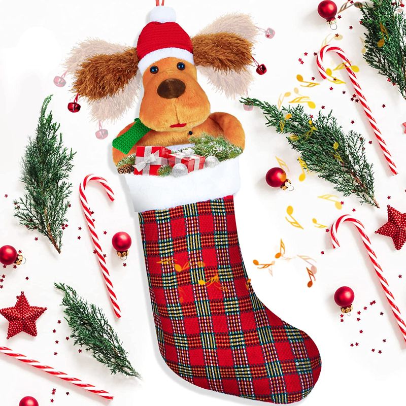 Photo 1 of Dog Personalized Christmas Stocking Sock 24 Inches Electric Automatic with Santa Claus Music, 3D Red Big Decor Ornament Decoration Tree Gift for Kid Girl...
