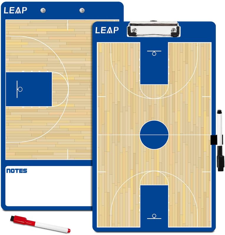 Photo 1 of 2- LEAP Coach Board Clipboard Premium Tactical Double-Sided Coach Marker Board with Full & Half Court Dry Erase Marker Board for Basketball Baseball Football Soccer Hockey Lacrosse & Volleyball Coahces