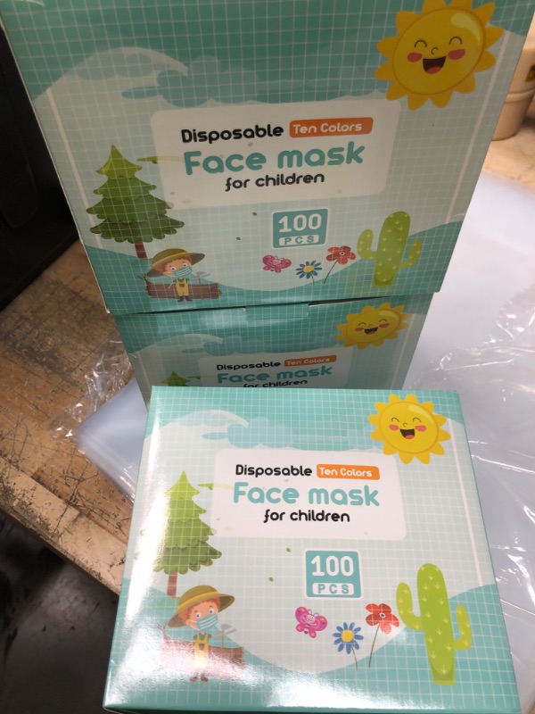 Photo 2 of 3 pack - HIWUP 100Pcs Ten Colors Kids Disposable Face Masks for Childrens PFE 99% Face Mask Ages 4-12
