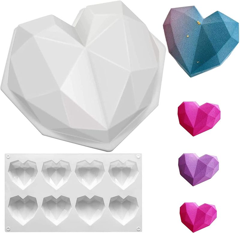 Photo 1 of 2 PACKS Diamond Heart Shape Silicone Cake Mold 2Pcs Romantic Diamond Love DIY Chocolate Cake Mold, Breakable and Oven Safe, Amazing 3D Baking Tool Mousse Maker, Gift Filled with Love for Mothers' Day
