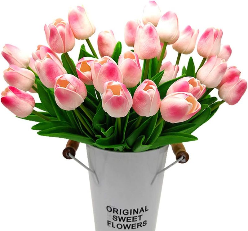 Photo 1 of ** DOES NOT COME WITH THE BUCKET **
20PCS Artificial Tulips Flowers?Real Touch Tulips Fake PU Plant Great for Wedding Party Home Room Decoration
14" TALL