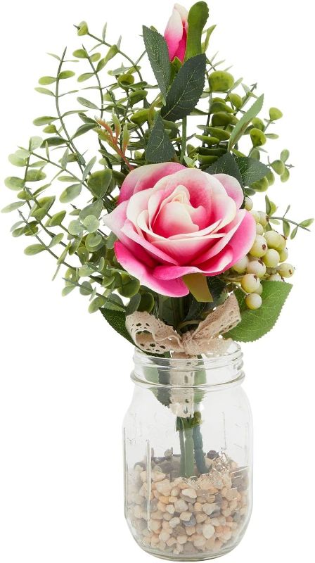 Photo 1 of ** DOES NOT COME WITH THE BOTTLE **  ** ONLY FLOWER **   ** SETS OF 2 **
Pink Rose and Eucalyptus Flower Bouquet, Artificial Floral Arrangement (14 x 7 in)
