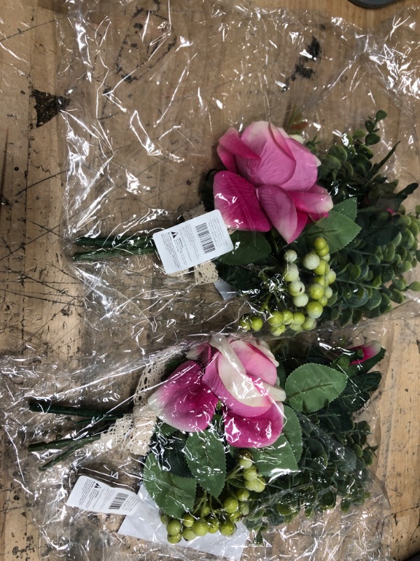 Photo 2 of ** DOES NOT COME WITH THE BOTTLE **  ** ONLY FLOWER **   ** SETS OF 2 **
Pink Rose and Eucalyptus Flower Bouquet, Artificial Floral Arrangement (14 x 7 in)

