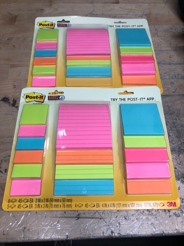 Photo 2 of ** SETS OF 2 **
Post-it Super Sticky Notes, Assorted Sizes, 15 Pads, 2x the Sticking Power, Miami Collection, Neon Colors (Orange, Pink, Blue, Green), Recyclable (4423-15SSMIA)
