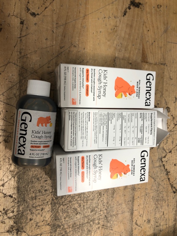 Photo 2 of ** EXP: 10/2022 **   ** NON-REFUNDABLE **   *** SOLD AS IS **   **SETS OF 3 **
Genexa Kids' Honey Cough Syrup - 4oz - Made with Organic Honey - Certified Organic, Gluten-Free & Non-GMO
