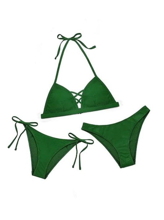 Photo 1 of 3 Piece Halter Bikini Swimwear Cheeky Tie Side Swim Bottom
COLOR: GREEN
SIZE: MEDIUM