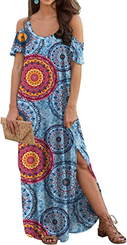 Photo 1 of GRECERELLE Women's Summer Casual Loose Long Dress Strapless Strap Cold Shoulder Short Sleeve Split Maxi Dresses with Pocket
SIZE: MEDIUM