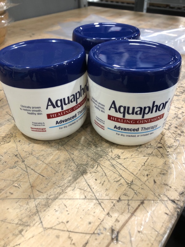 Photo 2 of ** EXP:04/2023 ***   ** NON-REFUNDABLE **   ** SOLD AS IS **  ** SETS OF 3 **
Aquaphor Healing Ointment, Advanced Therapy Skin Protectant, Dry Skin Body Moisturizer, 14 Oz Jar

