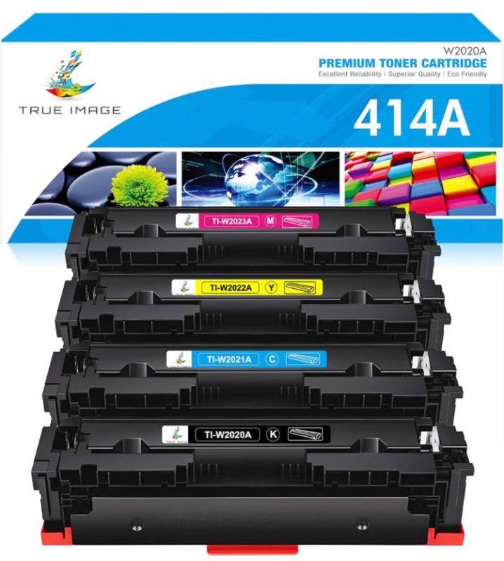 Photo 1 of TRUE IMAGE Compatible Toner Cartridge Replacement for HP 414A W2020A 414X HP Color Pro MFP M479fdw M479fdn M454dw M454dn M454 M479 Printer Toner (Black Cyan Yellow Magenta,4-Pack)
