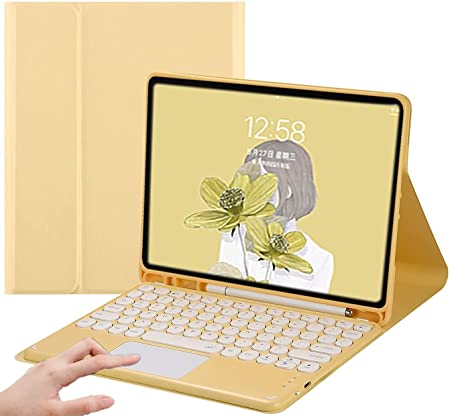 Photo 1 of Keyboard Case for iPad Air 5 2022/Air 4 2020-Touchpad Detachable Keyboard with Pencil Holder -Slim Leather Folio Smart Cover for iPad Air 5th/4th 10.9 inch, Yellow
