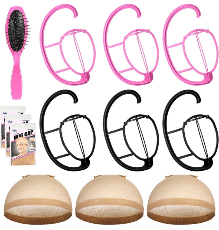 Photo 1 of 19 Pieces Wig Hanger with Hair Comb Wig Cap Set with Hair Comb, Durable Plastic Folding Wig Holder for Most Wigs and Hats Holder, Collapsible Wig Stands Travel Wig Dryer Durable Wig Stands Tool Holder