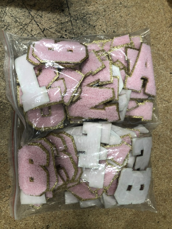 Photo 2 of 36 Pieces Chenille Iron on Letters Patches A-Z Alphabet Glitter Patches and 0-9 Number Patches Iron on Embroidered for Sew on Appliques for Clothing Repairing Bags Shirt Hats (Pink) 2 pack 
