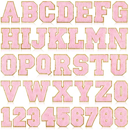 Photo 1 of 36 Pieces Chenille Iron on Letters Patches A-Z Alphabet Glitter Patches and 0-9 Number Patches Iron on Embroidered for Sew on Appliques for Clothing Repairing Bags Shirt Hats (Pink) 2 pack 
