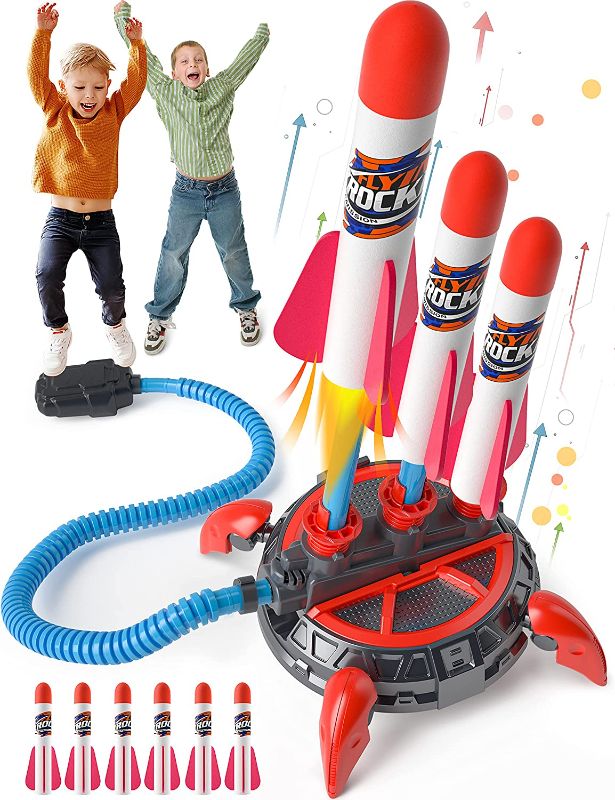 Photo 1 of HOPOCO Toy Rocket Launcher for Kids, Upgrade 3 Continuous Shots Launcher Design, Jump Rocket Launcher with 6 Foam Rockets, Fun Outdoor Toy for Boys Girls, Gift Toys for Boys & Girls Age 3+ Years Old
