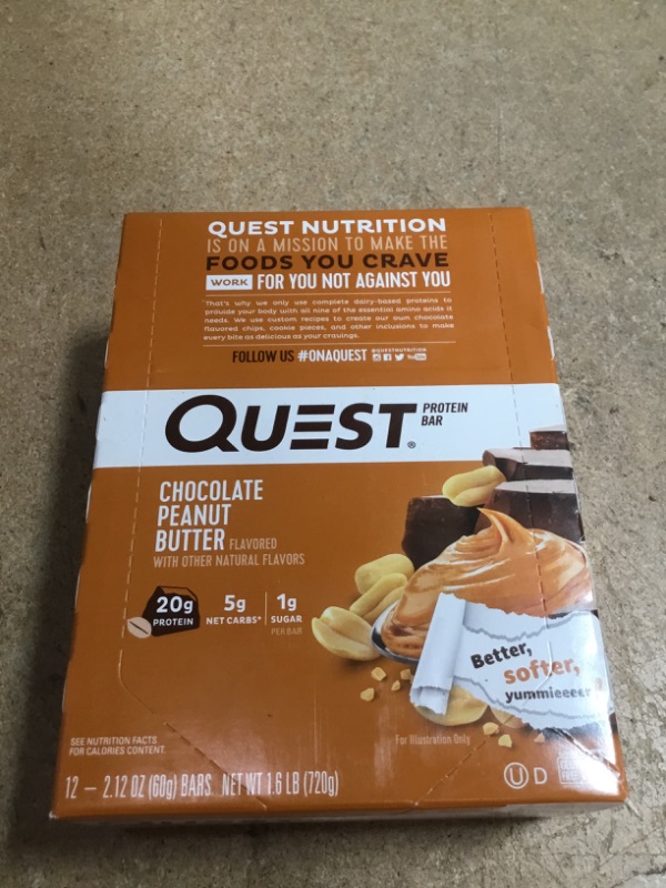 Photo 2 of ***NON-REFUNDABLE**
BEST BY 3/23/23
Quest Nutrition Chocolate Peanut Butter Bars, High Protein, Low Carb, Gluten Free, Keto Friendly, Chocolate Peanut Butter - 12 Count
