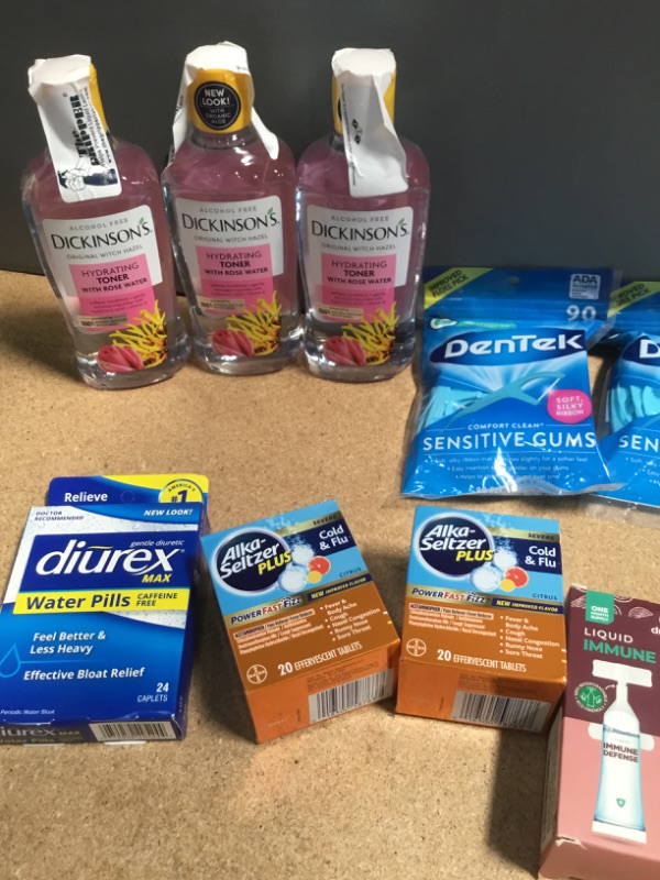 Photo 6 of ***NON-REFUNDABLE***
HEALTH BUNDLE (21 ITEMS)
SUN BUM, DIUREX, CASTOR OIL, NEOSPORIN,DULCOLAX, DROPS OF NATURE LIQUID IMMUNE DEFENSE, SMART SWAB,2 ALKA SELTZER, 3 DICKSON TONER BOTTLES, 3 DENTEK PICKS,  SO COZY KIDS DETANGLER, 2 BOXES OF DICKSONS CLEANSIN