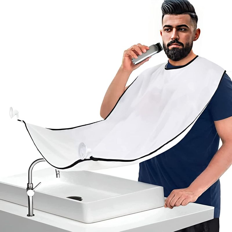 Photo 3 of Best Beard Shaving Catcher Bib –The Smart Way to Shave – Beard Trimming Apron & Shaving Cape – Perfect Grooming Gift or Men's Birthday Gift- with travel bag and 4 suction cups