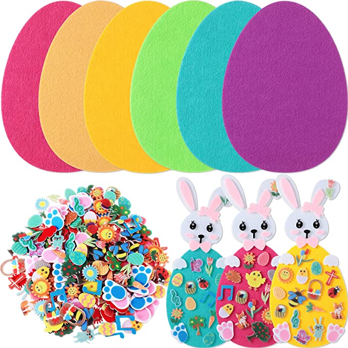 Photo 1 of 24 Pcs Easter Felt Crafts Easter Rabbit Eggs DIY Felt Craft Ornaments with Hanging Craft Kits for Kids Easter Birthday Party Favors Supplies
