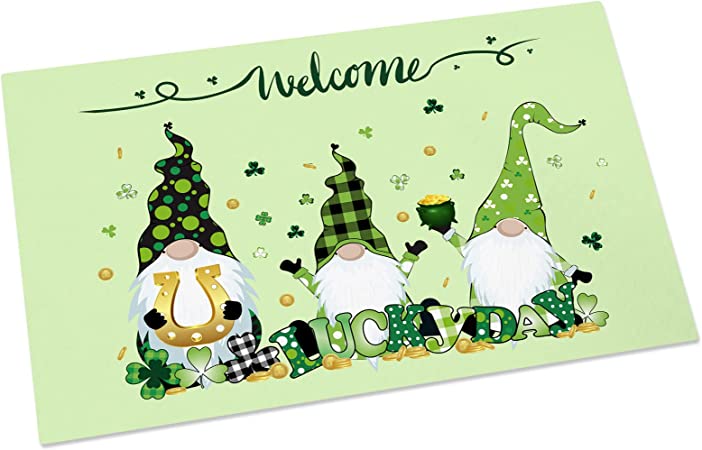 Photo 1 of 2-pack --St. Patrick's Day Doormat Lucky Day Doormat Green Shamrock Clover Floor Mat Gnome Floor Door Rug for Kitchen Bathroom Living Room 15.7 x 23.6 Inch
