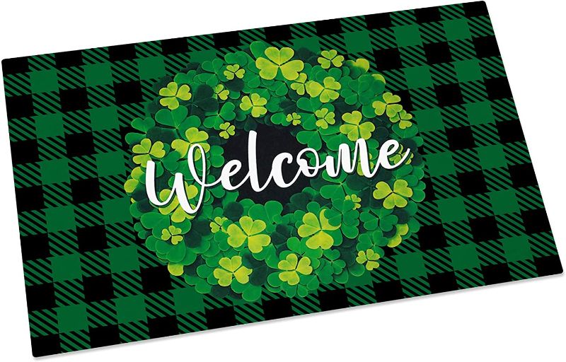 Photo 1 of 2-pack  ---- St. Patrick's Day Doormat Lucky Day Doormat Green Shamrock Clover Floor Mat Gnome Floor Door Rug for Kitchen Bathroom Living Room 15.7 x 23.6 Inch
