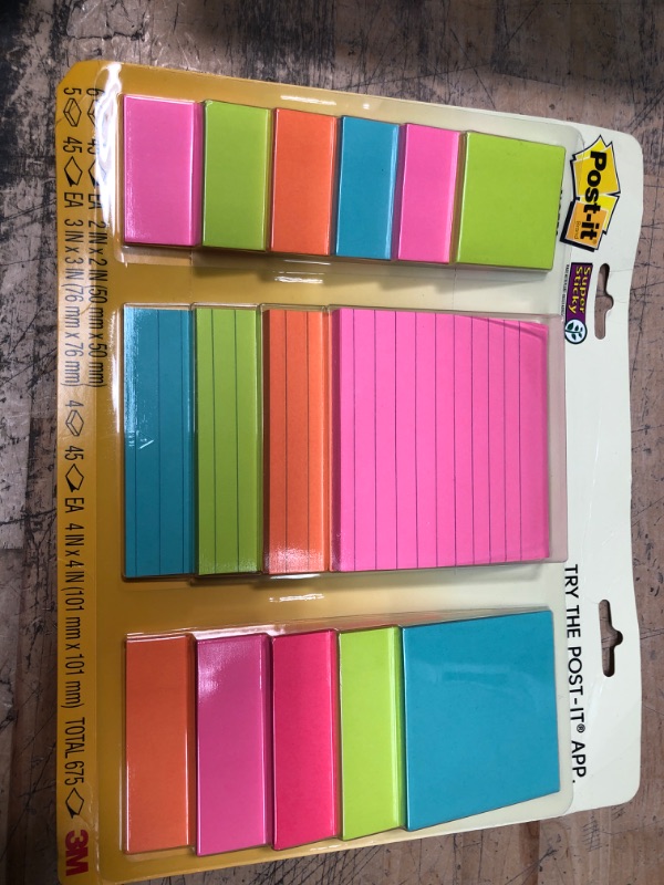 Photo 2 of Post-it Super Sticky Notes Assorted Sizes Supernova Neons Lined 15 Pads
